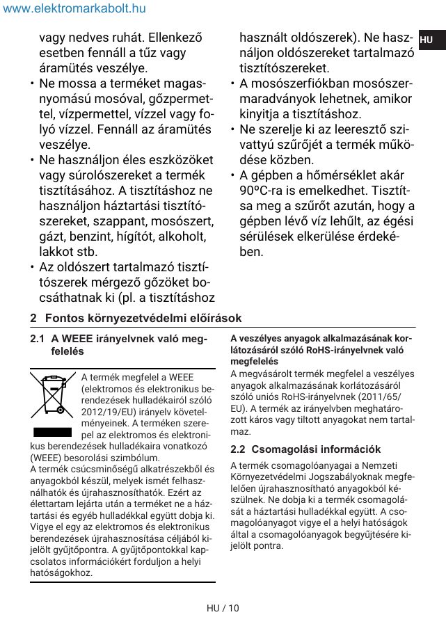 A(z) Indesit IM 762 MY TIME EE eredeti dokumentumának 10. oldala