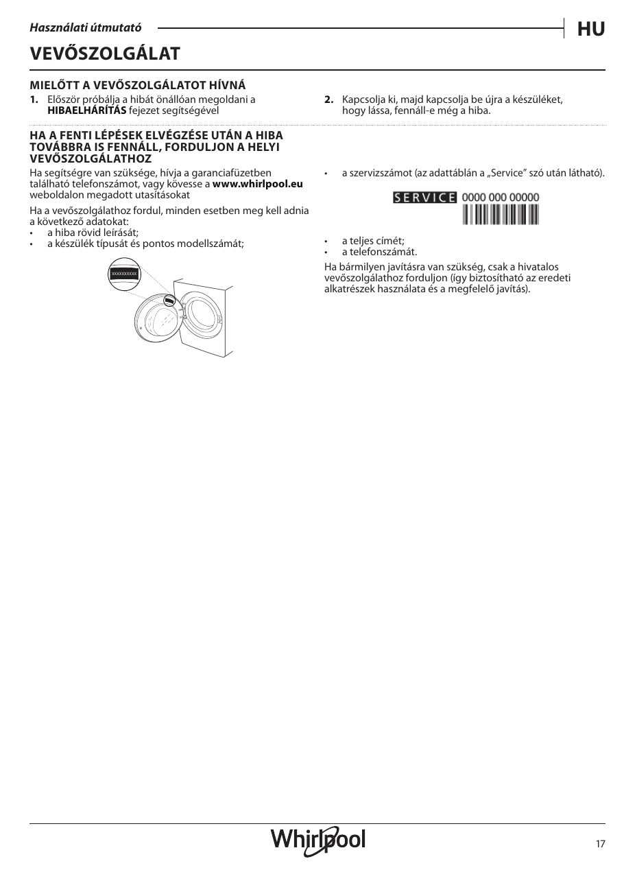 A(z) Whirlpool TDLRB 6240L EU/N eredeti dokumentumának 17. oldala